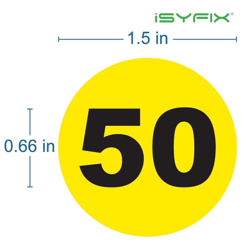iSYFIX Yellow Consecutive Number Stickers â€“ 1 to 50, 1.5-inch, 1 set â€“ Vinyl Self Adhesive Premium Decal, Ideal for Inventory, Storage, Organizing, Boxes, Bins, Toolbox, Lockers & More, Indoor/Outdoor - Image 2